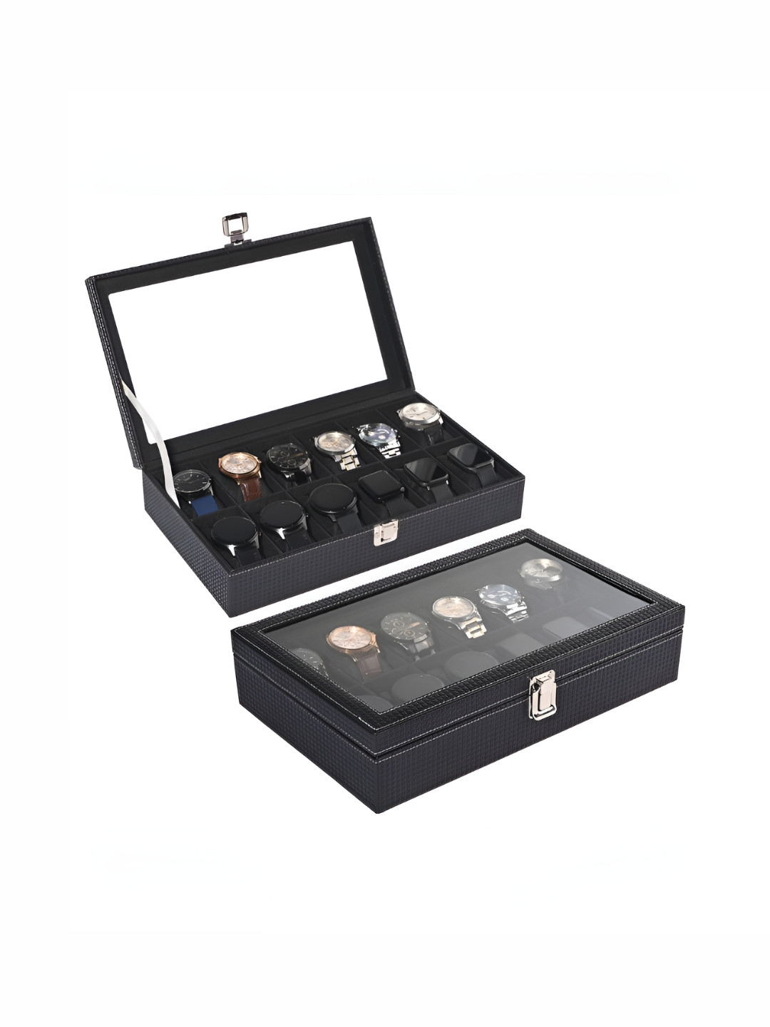 Myntra Elegant Homes Black 2 Pieces 12 Slots Wrist Watch Organisers