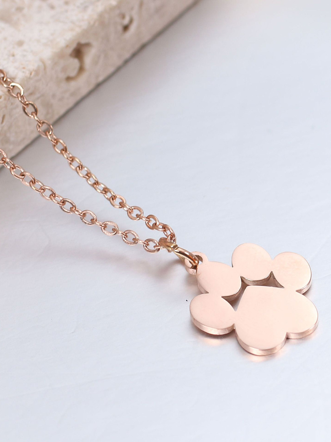 MYKI Rose Gold-Plated Stainless Steel Dog Pet Clover Anti-Tarnish Pendant With Chain