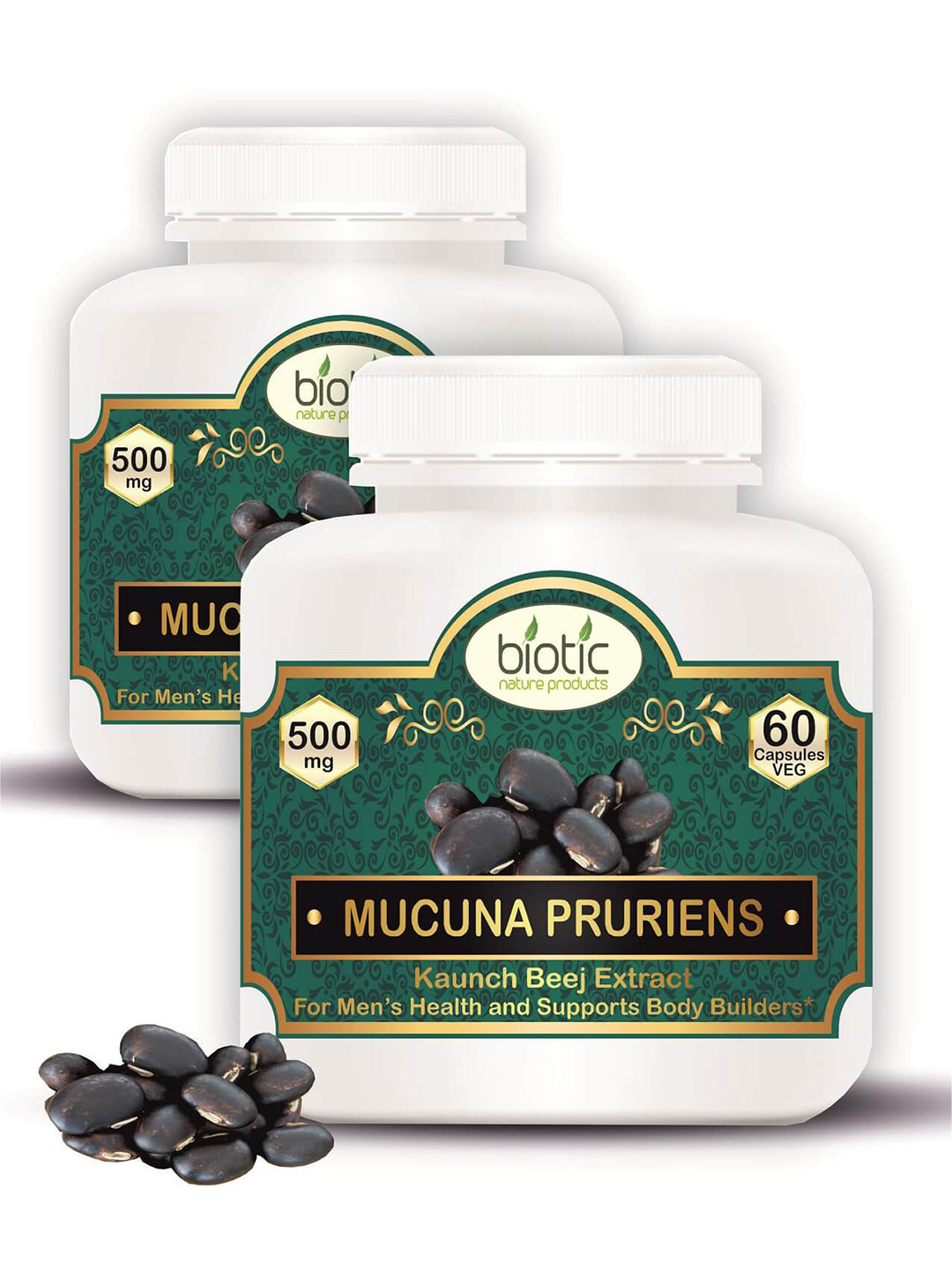 Biotic Set Of 2 Mucuna Pruriens 500 mg Capsules -60 Capsules Each