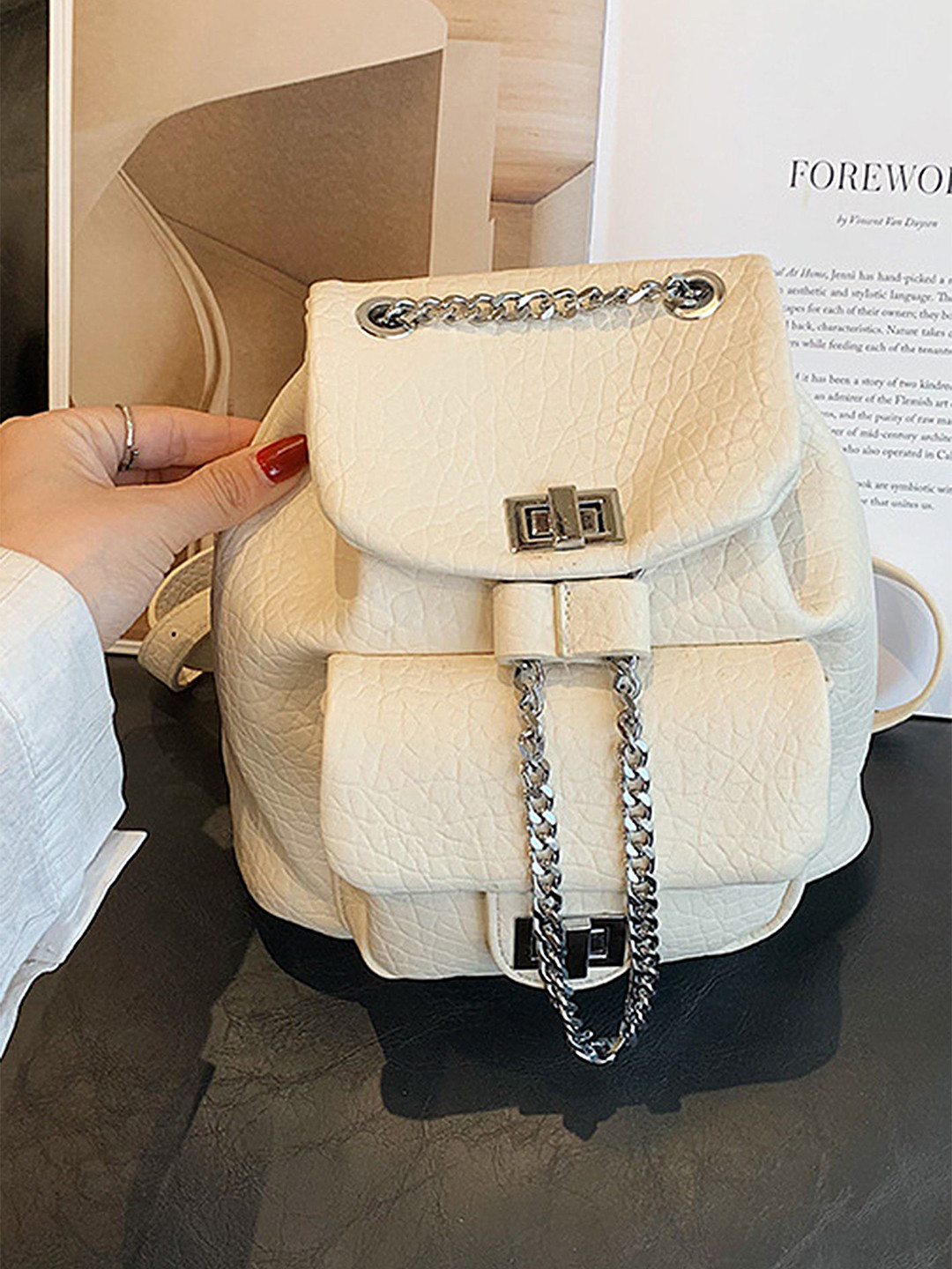 LULU & SKY Women Textured Drawstring Small Backpack