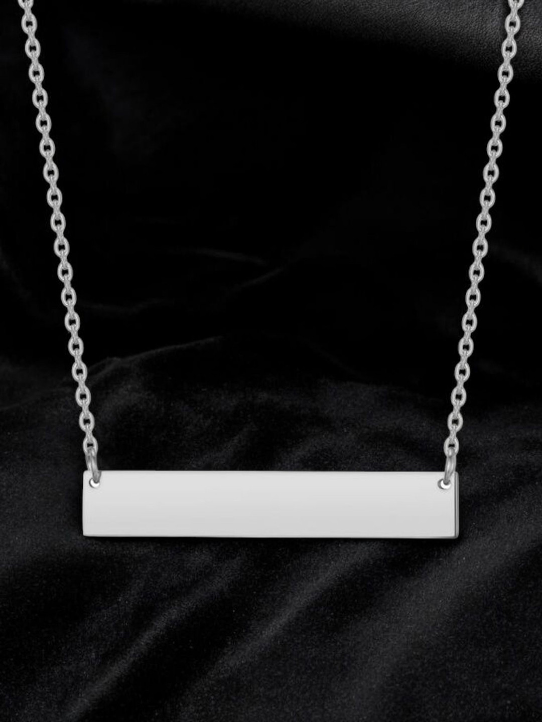 MYKI Men Silver-Plated Stainless Steel Rectangular Shaped Anti-Tarnish Minimal Necklace