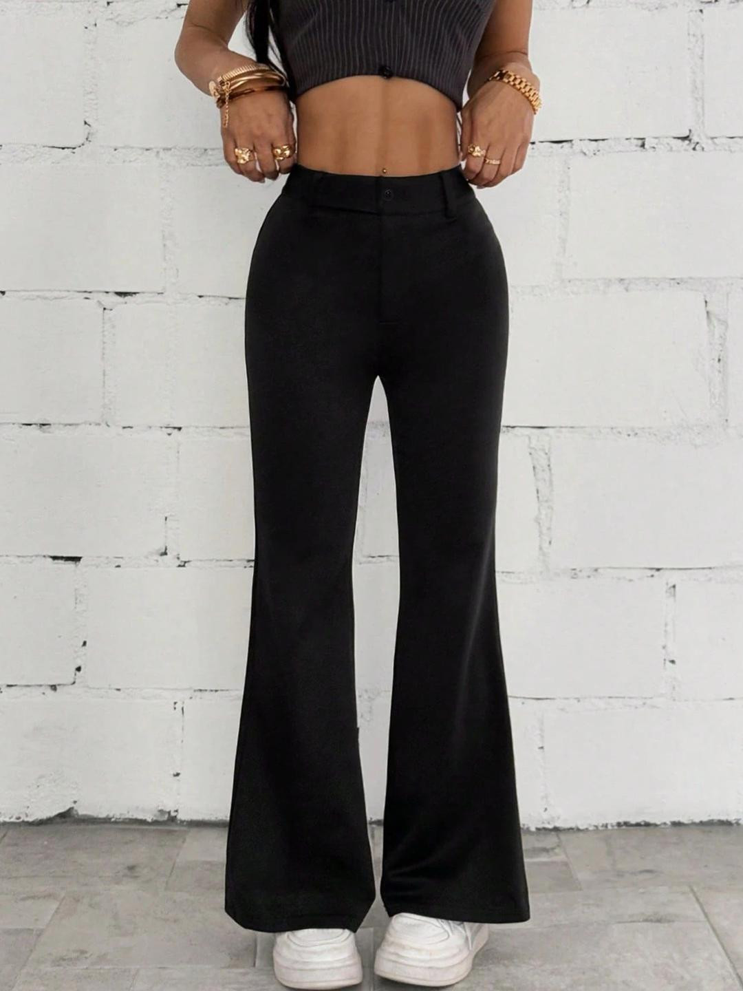 KERI PERRY Women Relaxed Straight Leg Bootcut High-Rise Easy Wash Trousers