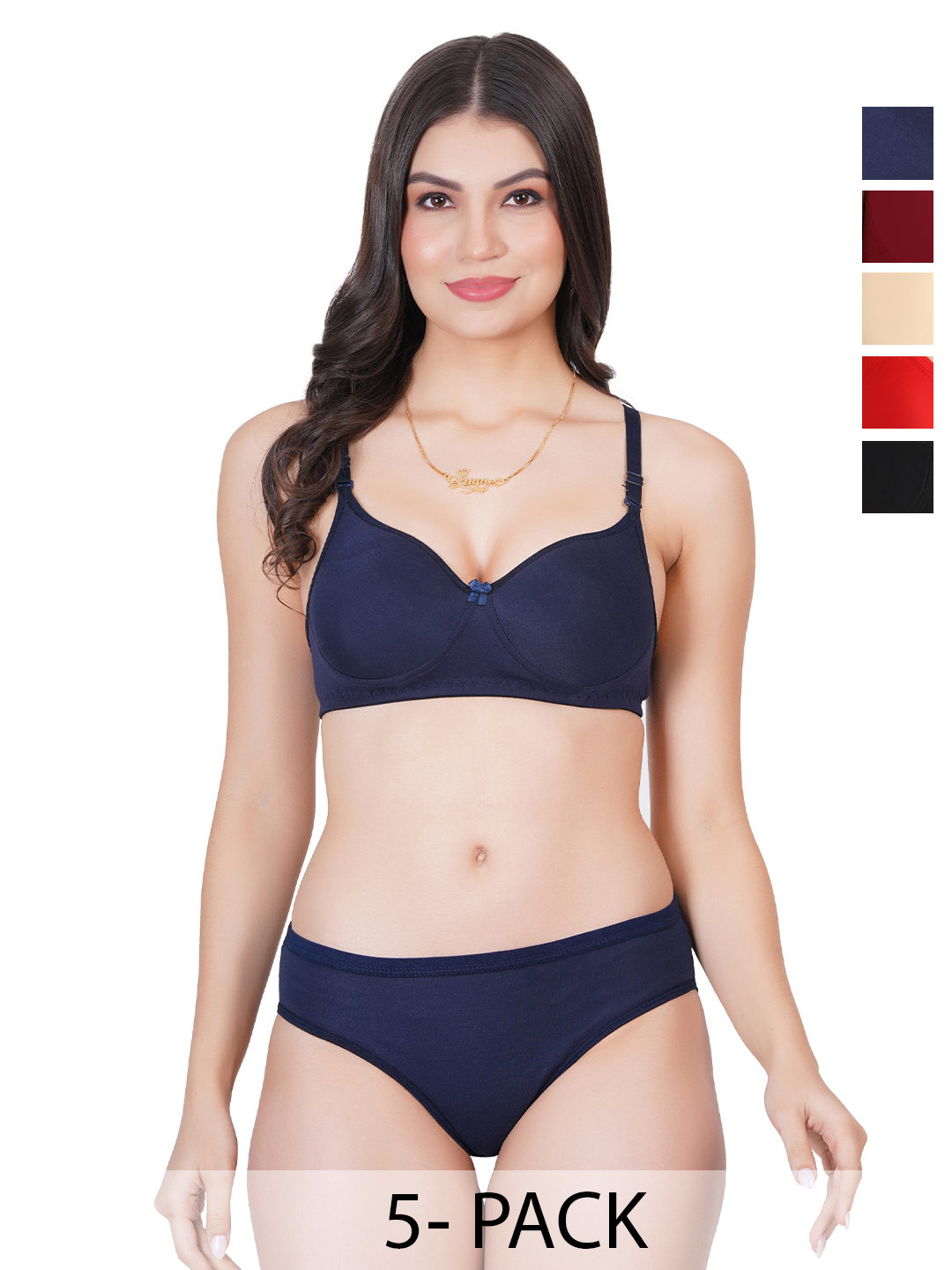 Liigne Women Pack Of 5 Padded Bra Pure Cotton Lingerie Set