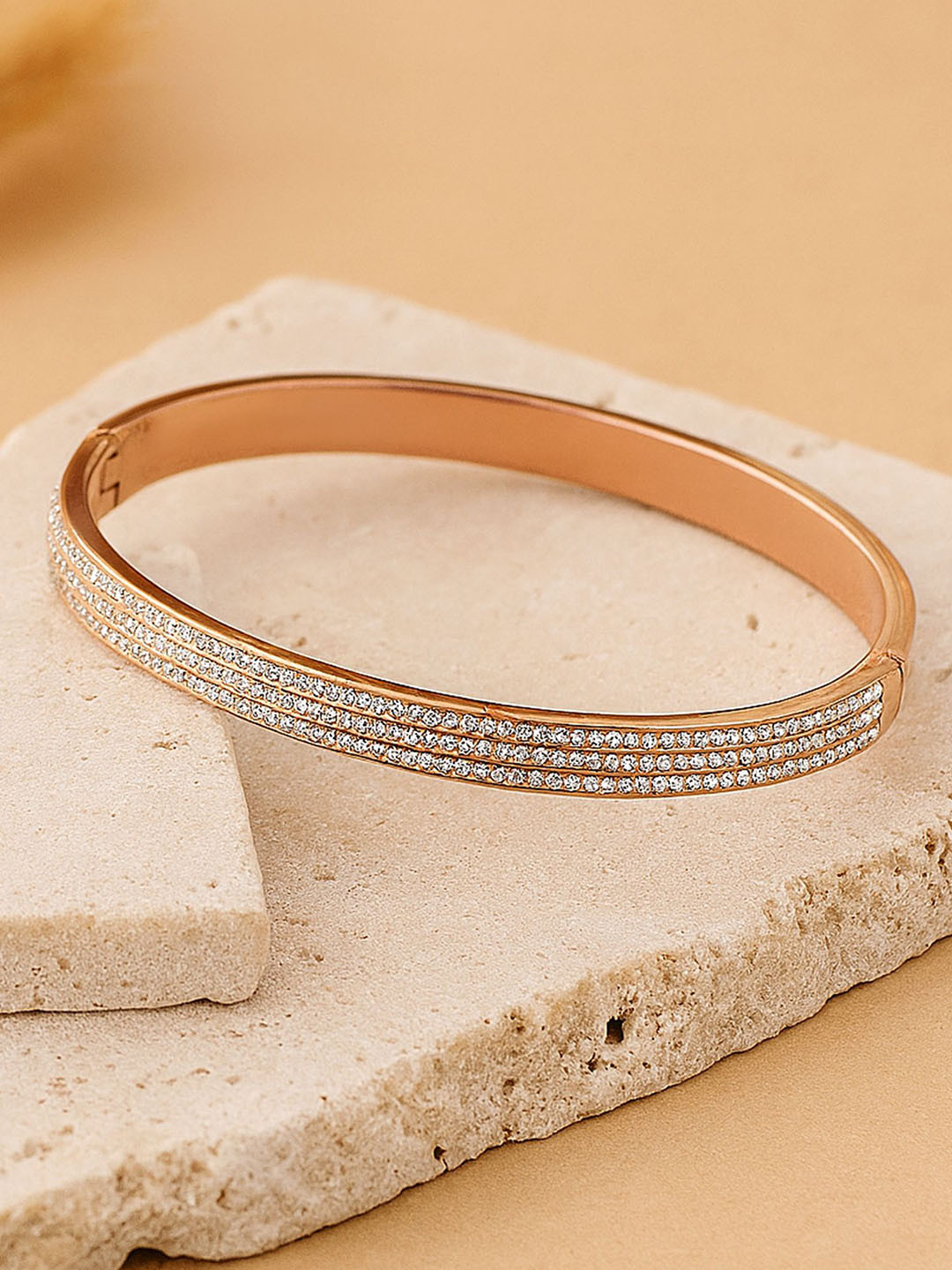 Bohey by KARATCART Rose Gold Plated American Diamond Studded Bangle-Style Bracelet