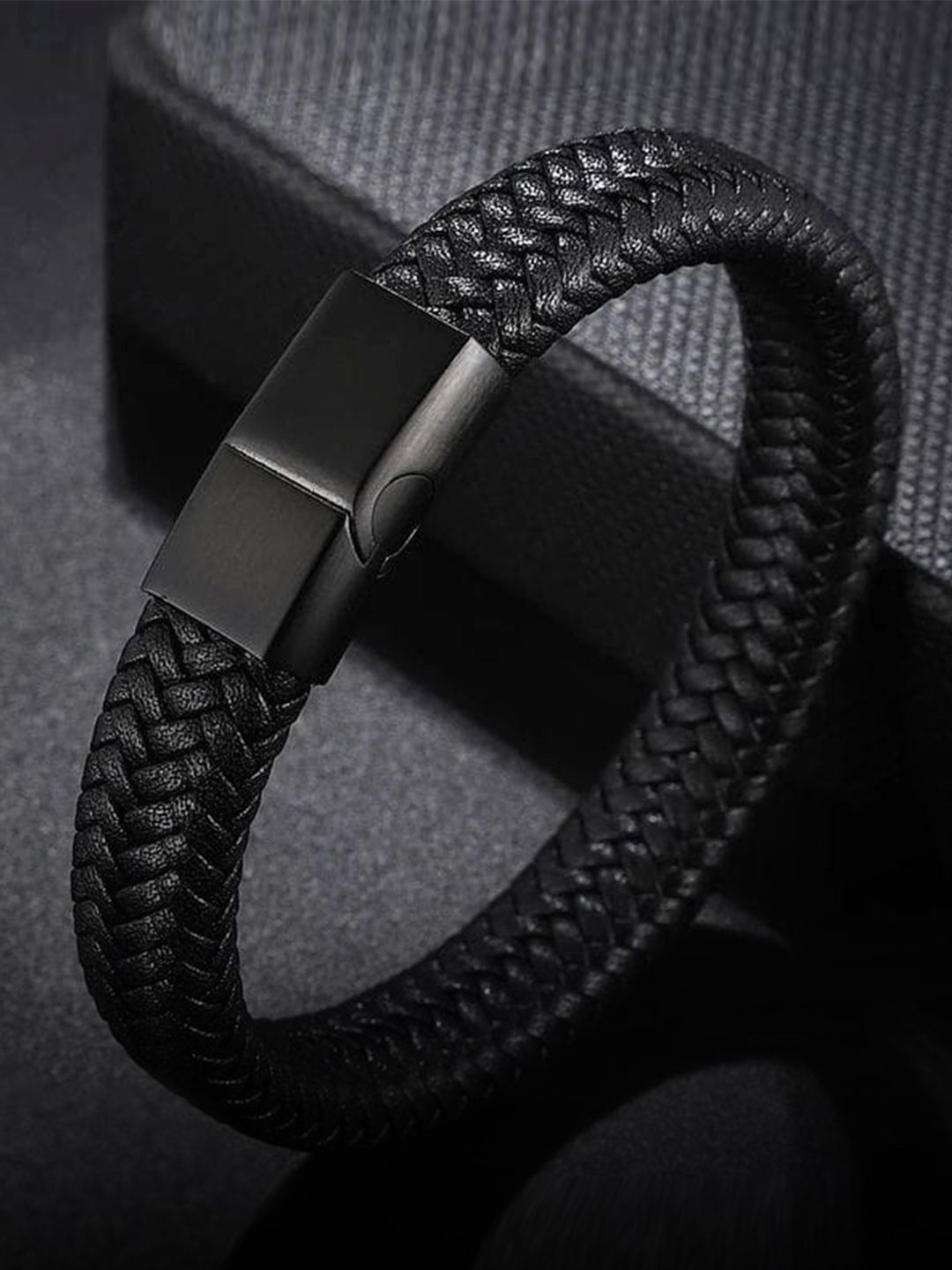 Carlton London Men Stainless Steel Wraparound Leather Bracelet