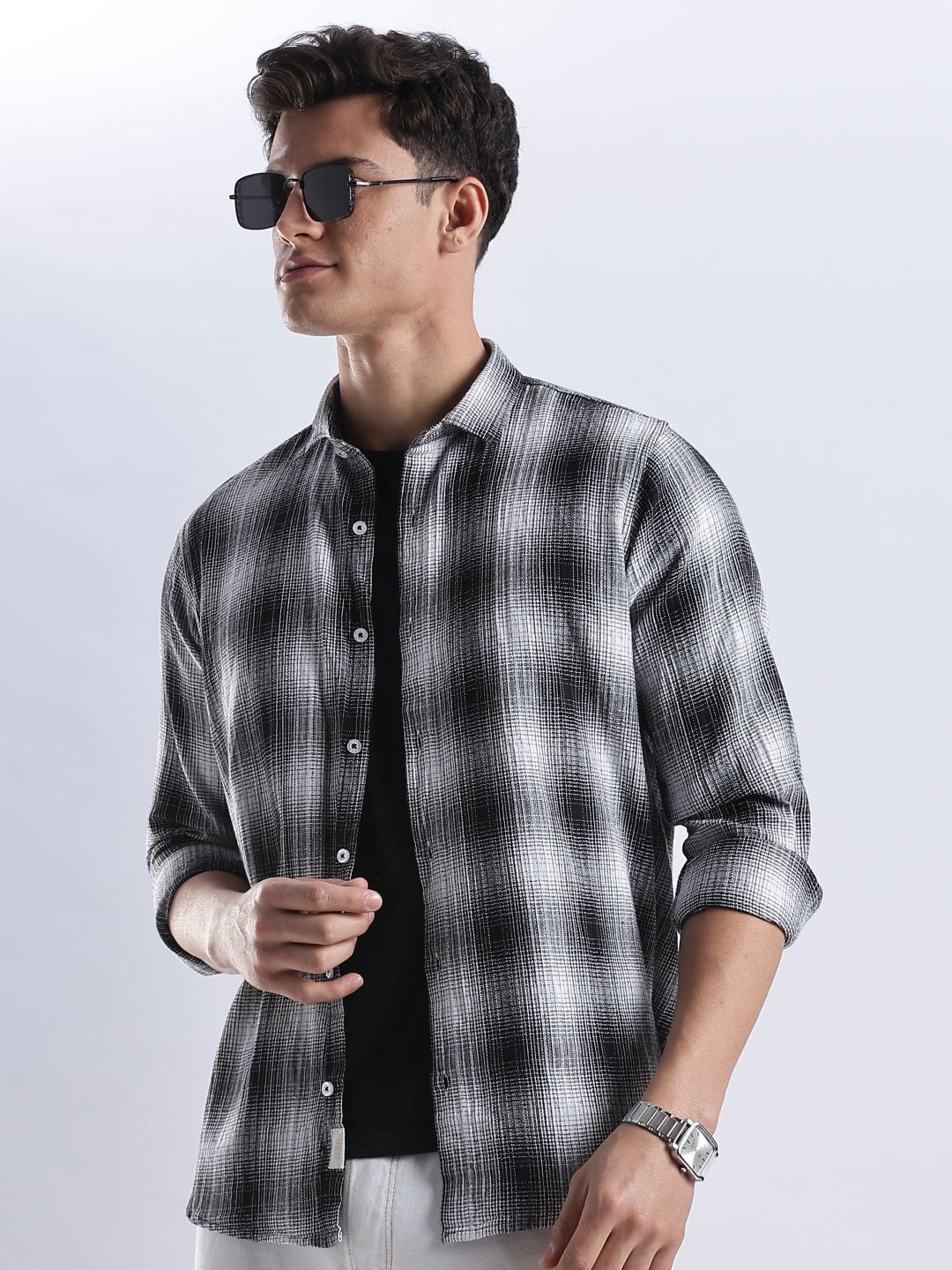 OG For Real Slim Fit Checked Long Sleeves Pure Cotton Shirt