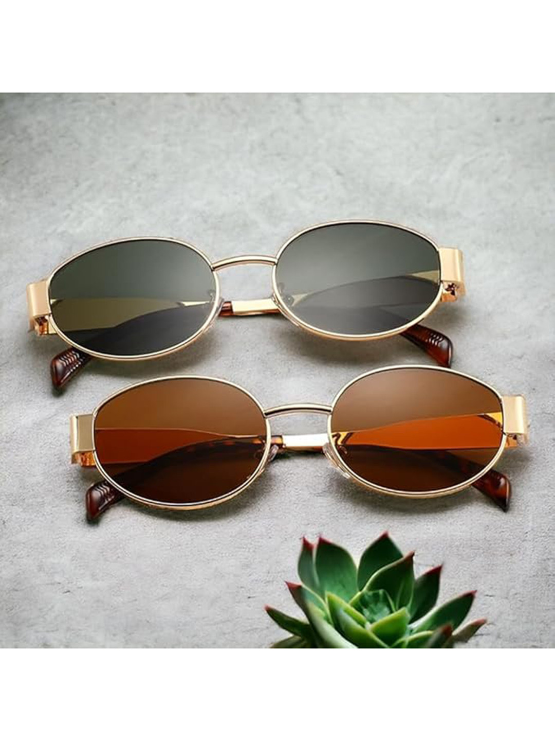 DEXENT COLLECTION Women Pack Of 2 Oval Sunglasses Combo Oval Black Brown-Black