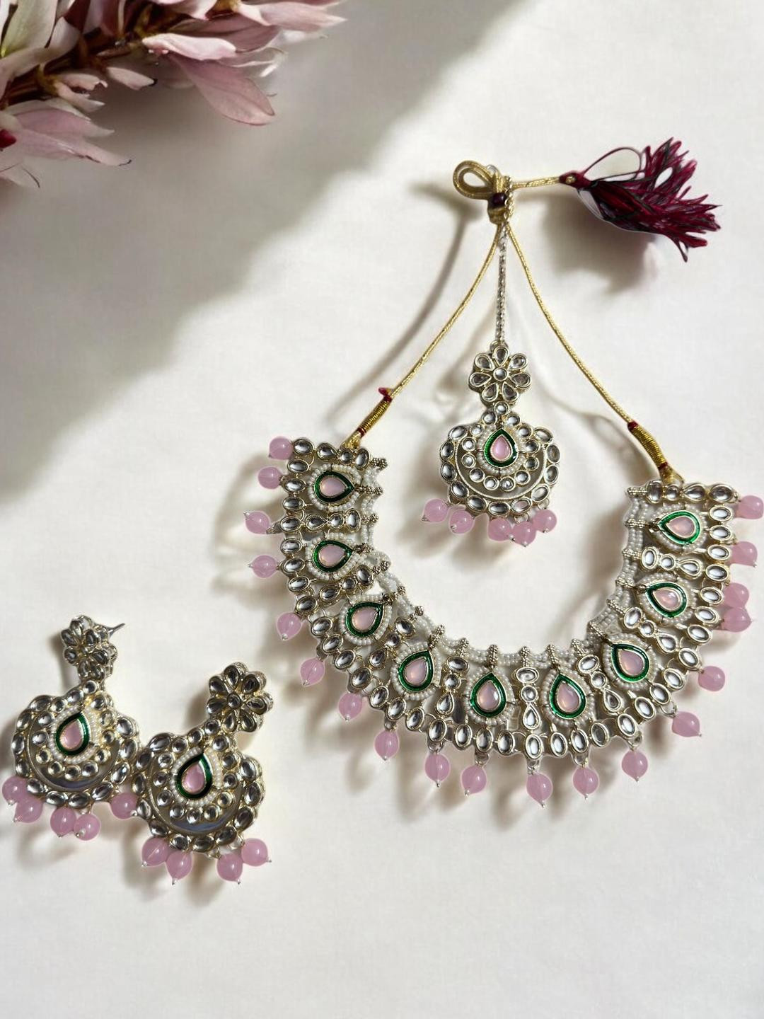 Anouk  Gold Plated Light Pink Kundan & Pearl Choker Bridal Necklace set