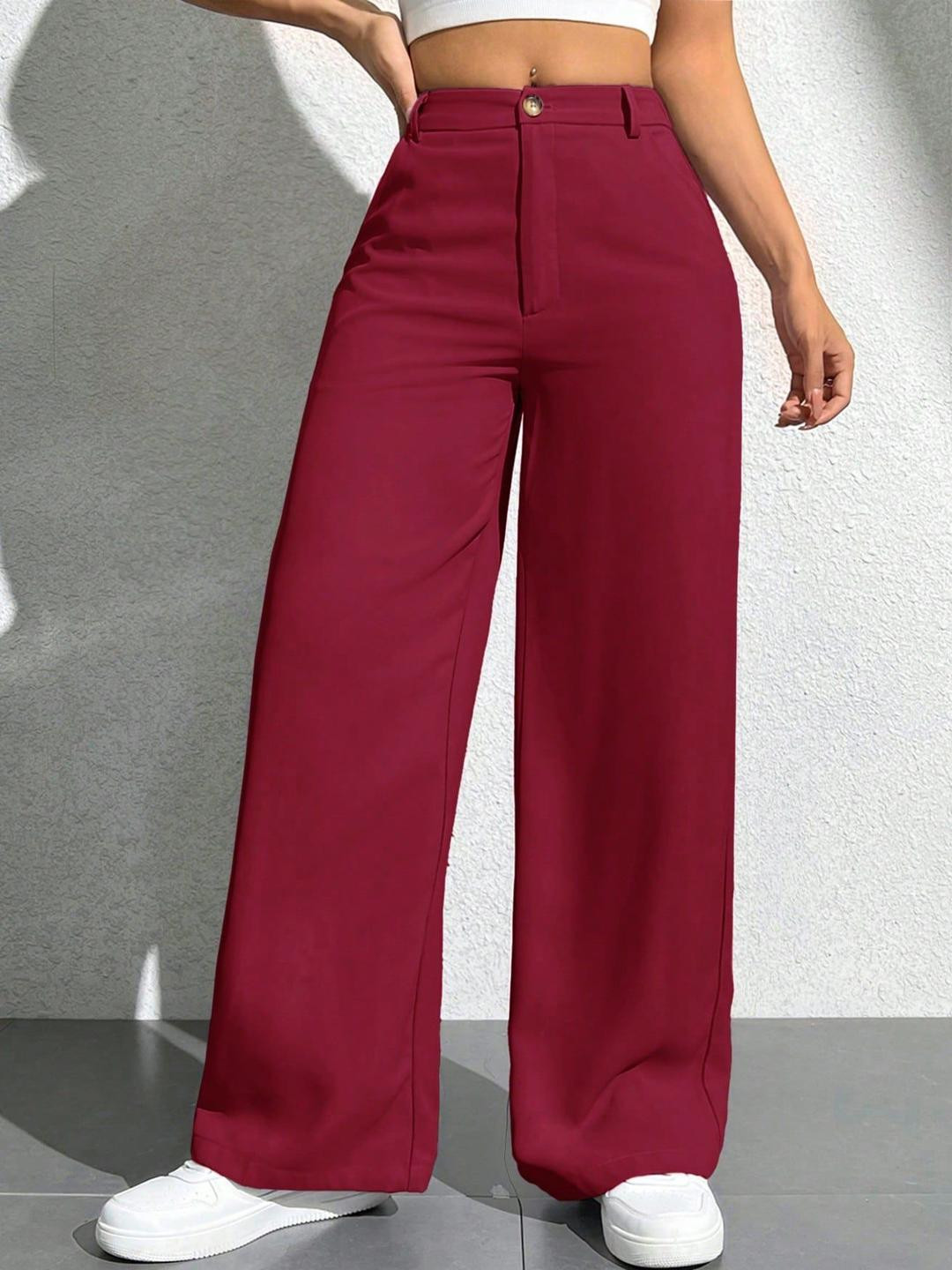 NU CLOTHS Women High-Rise Relaxed Wide Leg Trousers