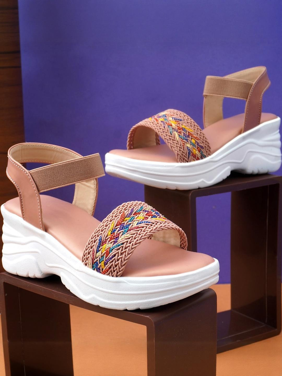 Shozie Women Pink Textured Synthetic Comfort Sandals