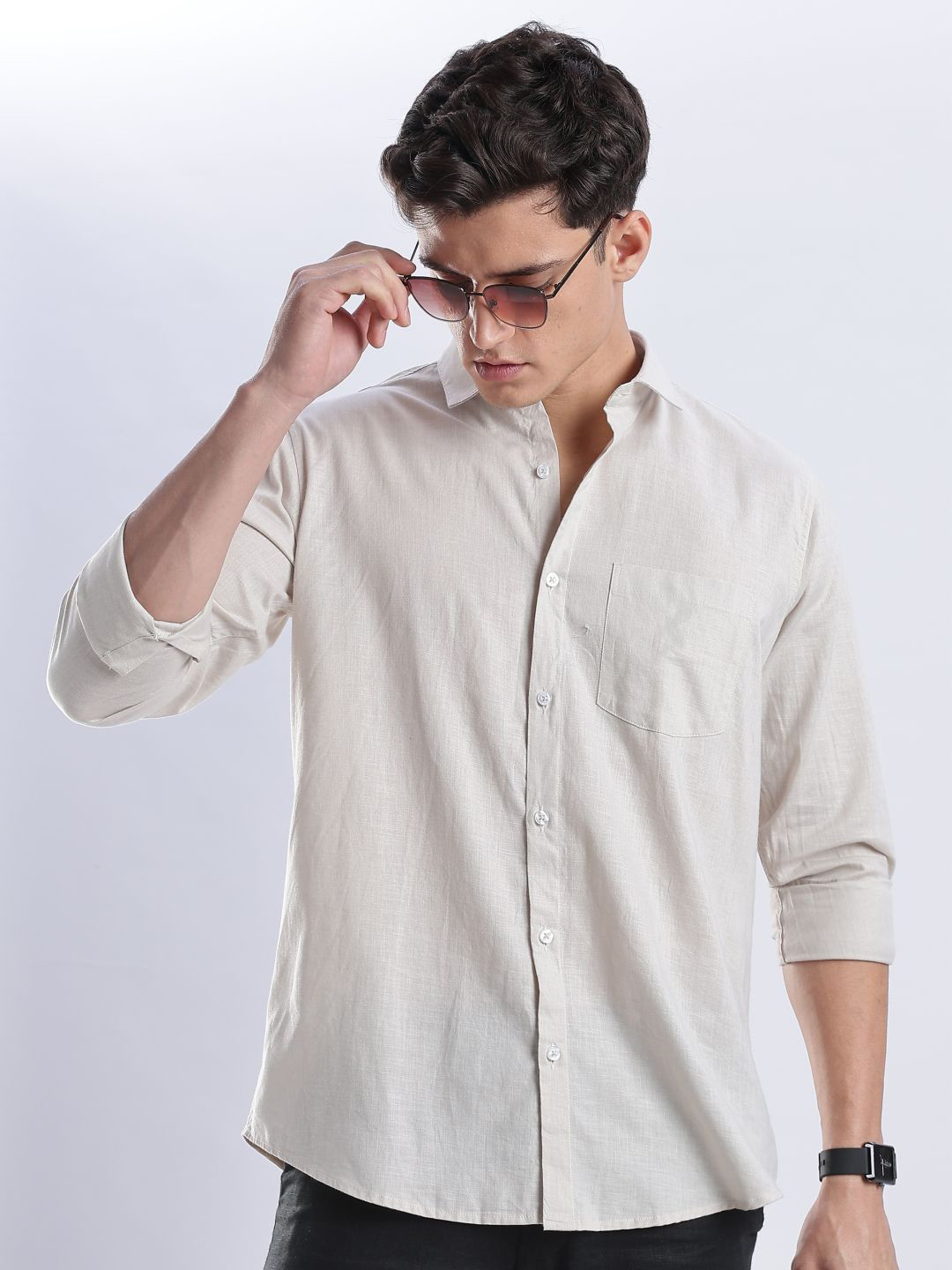 OG For Real Men Original Slim Fit Solid Spread Collar Pure Cotton Casual Shirt