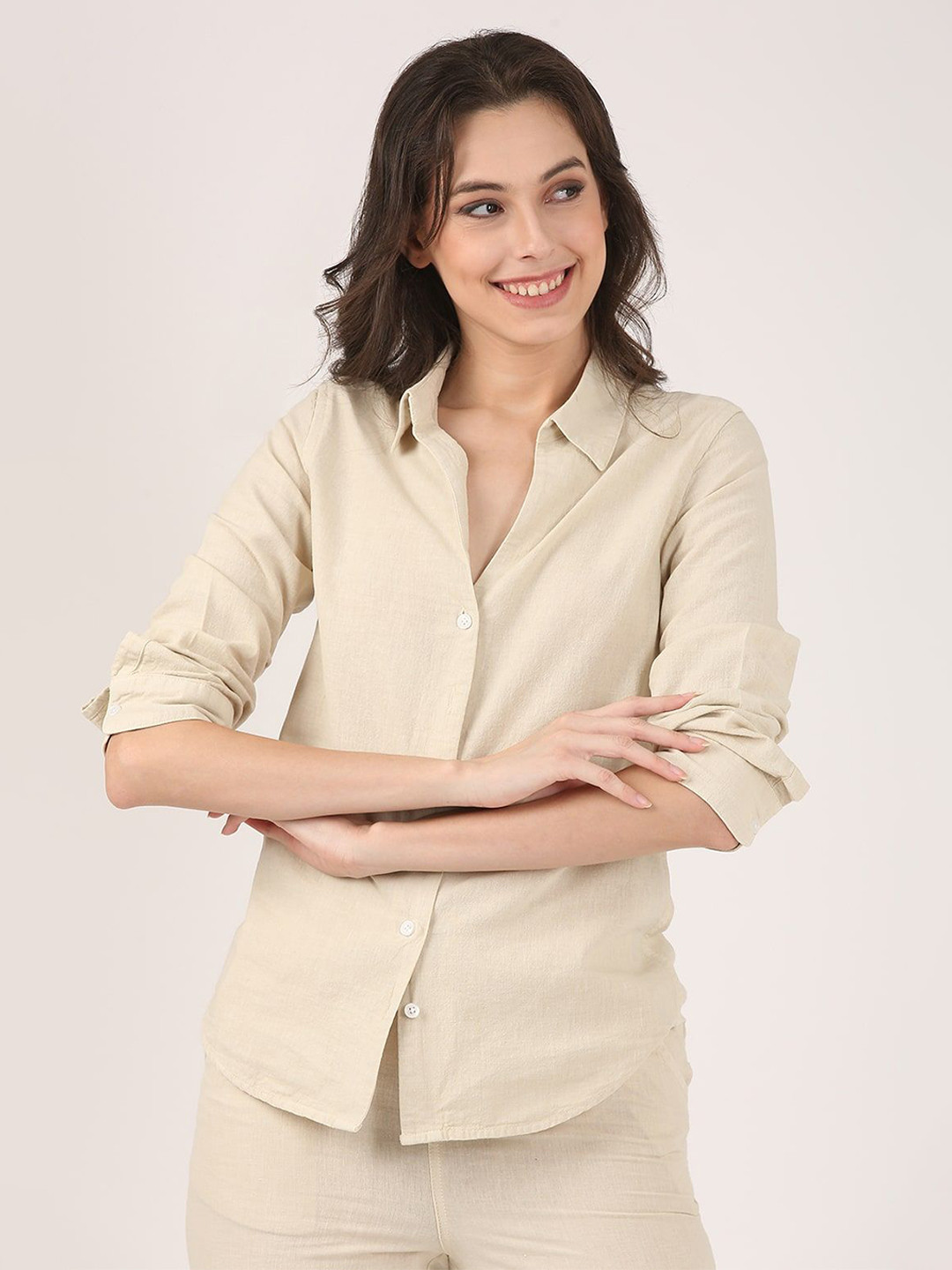 Jolene.club Beige Classic Fit Linen Shirt