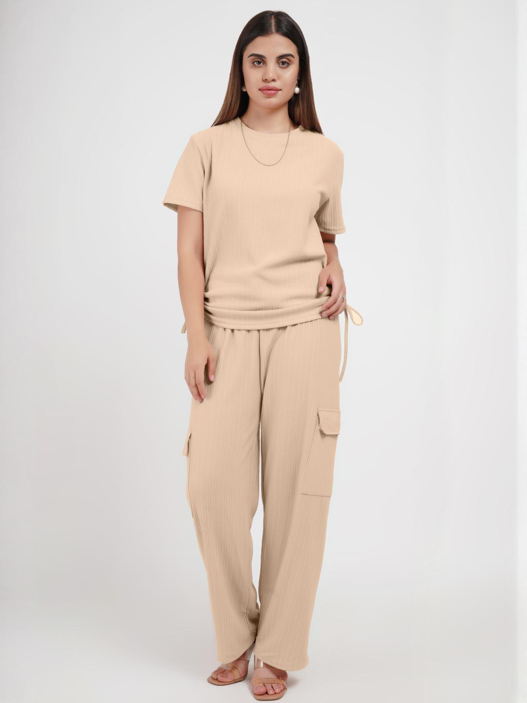 Stem Rope Women Brown Solid Top & Trouser Co-Ords