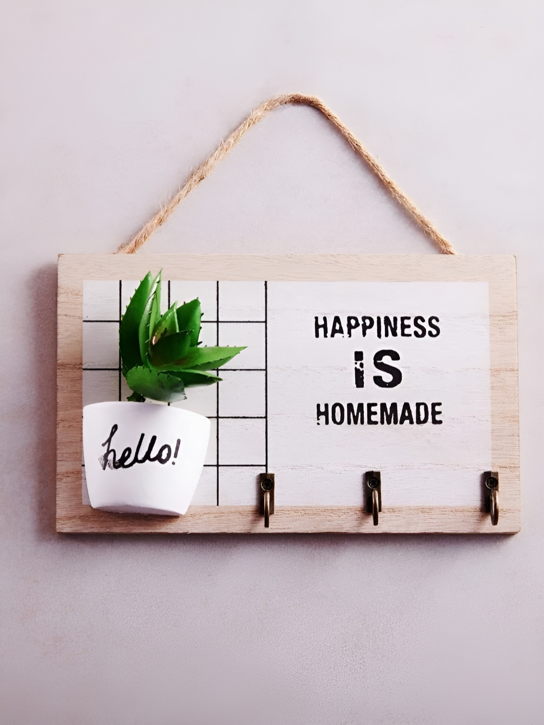 eazy wagon Green & White Happiness is Homemade Printed Wooden Key Holder
