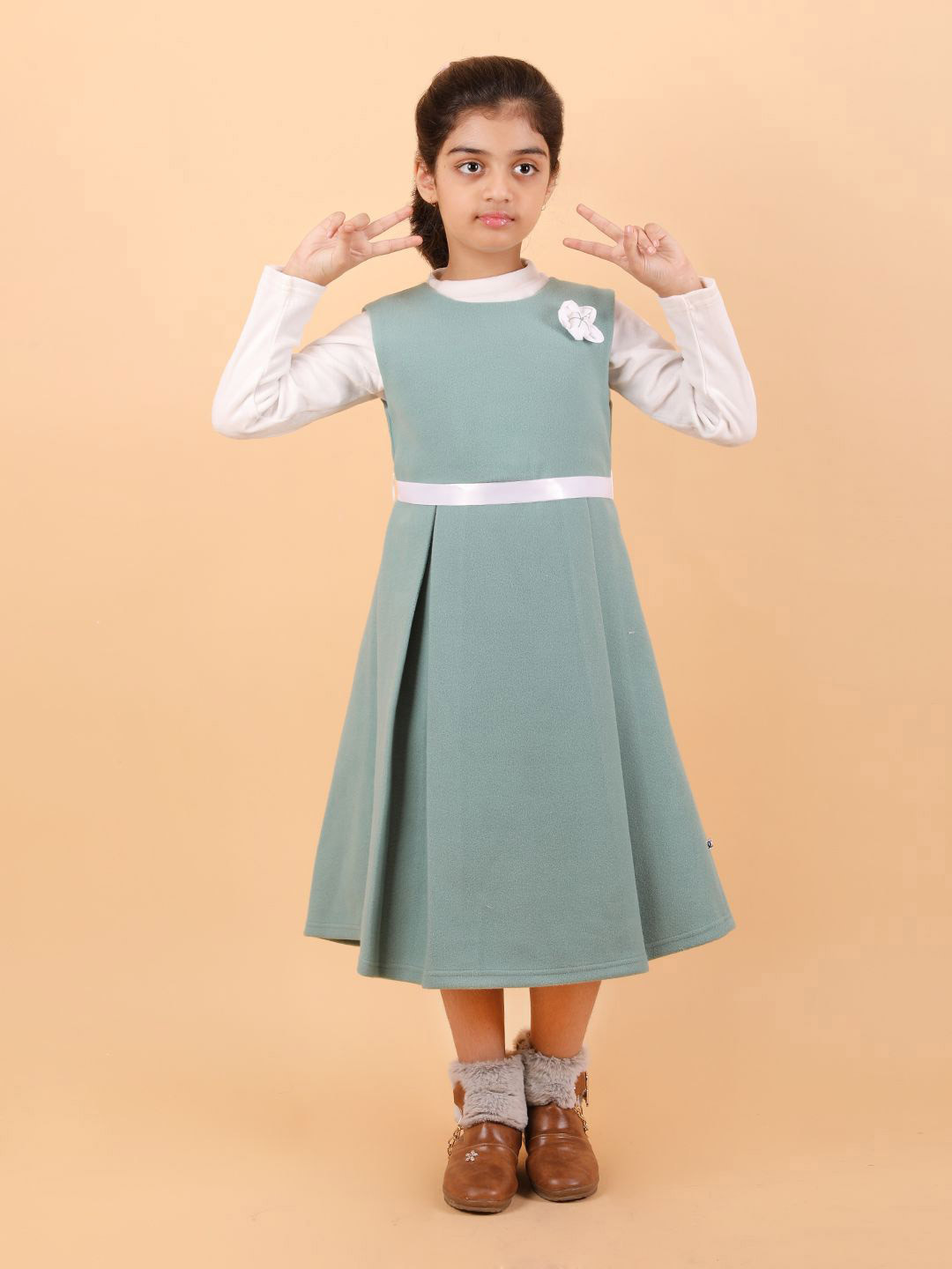 BAESD Girls Round Neck A-Line Midi Dress & Bow Accent