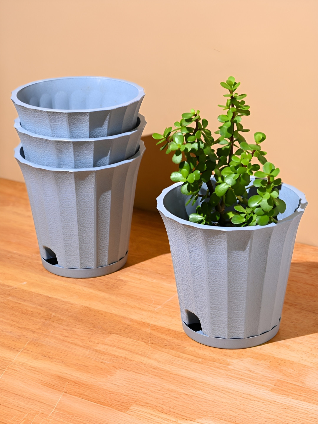 eha Azure Blue 4 Pieces Textured Earth Friendly Self-Watering Planters
