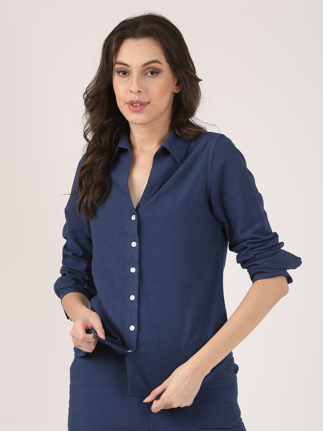 Jolene.club Midnight Blue Classic Fit Linen Shirt