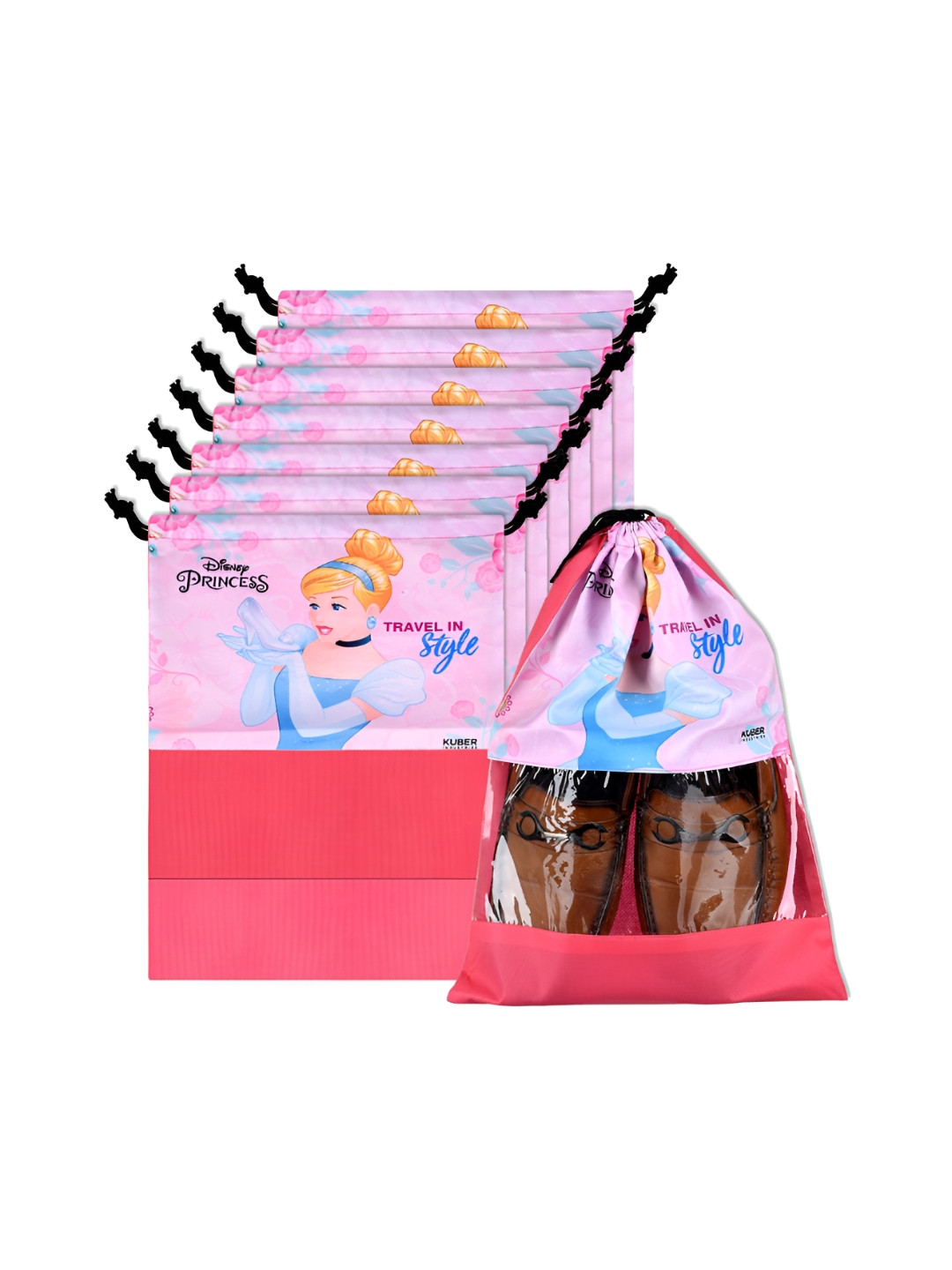 Aura Pink & Blue 8 Pieces Printed Water Resistant Shoe Cover Bag Organisers