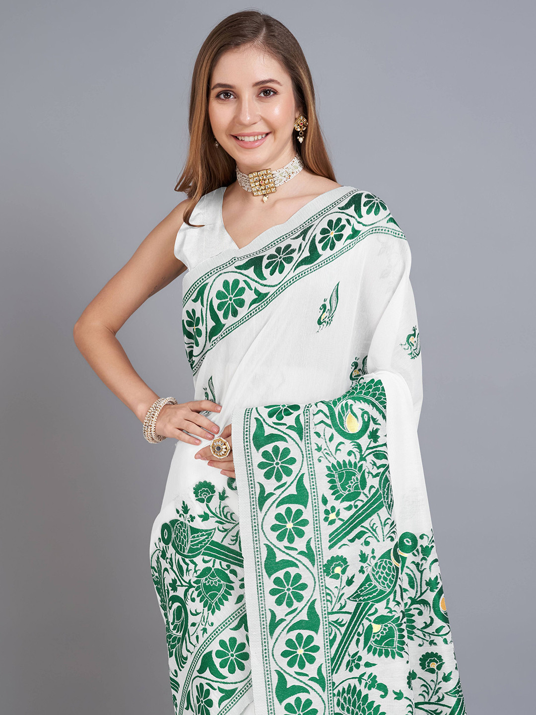 Durga Textile Kalamkari Woven Design Zari Pure Cotton Jamdani Saree