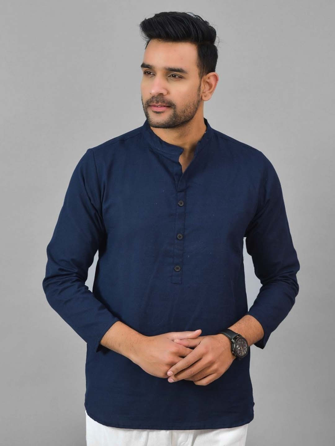 Anouk Rustic Men Mandarin Collar Long Sleeve Cotton Short Kurta