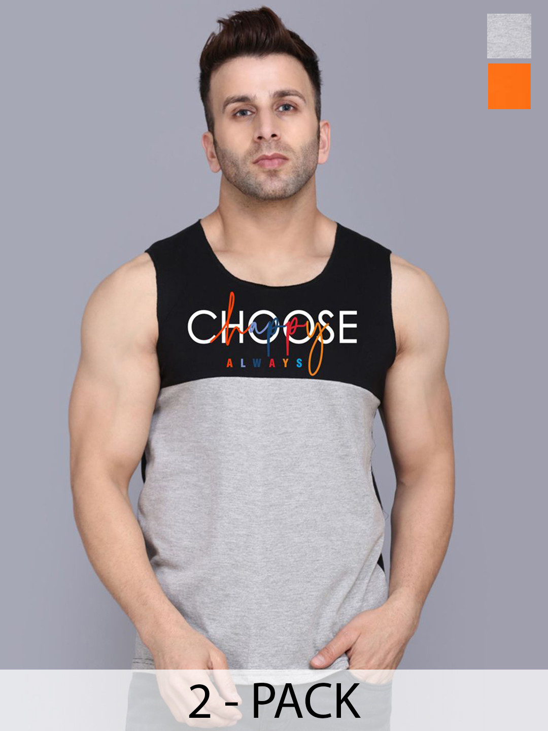SLOWLORIS Men Pack Of 2 Printed Combed Cotton Gym Vest