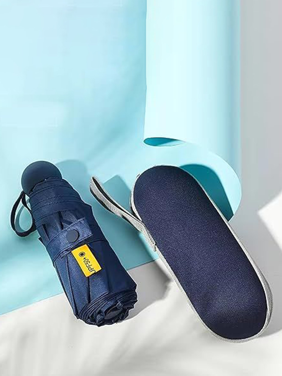 AUGEN Blue & Yellow 4 Fold Full Cover Capsule Mini Travel Manual Umbrella