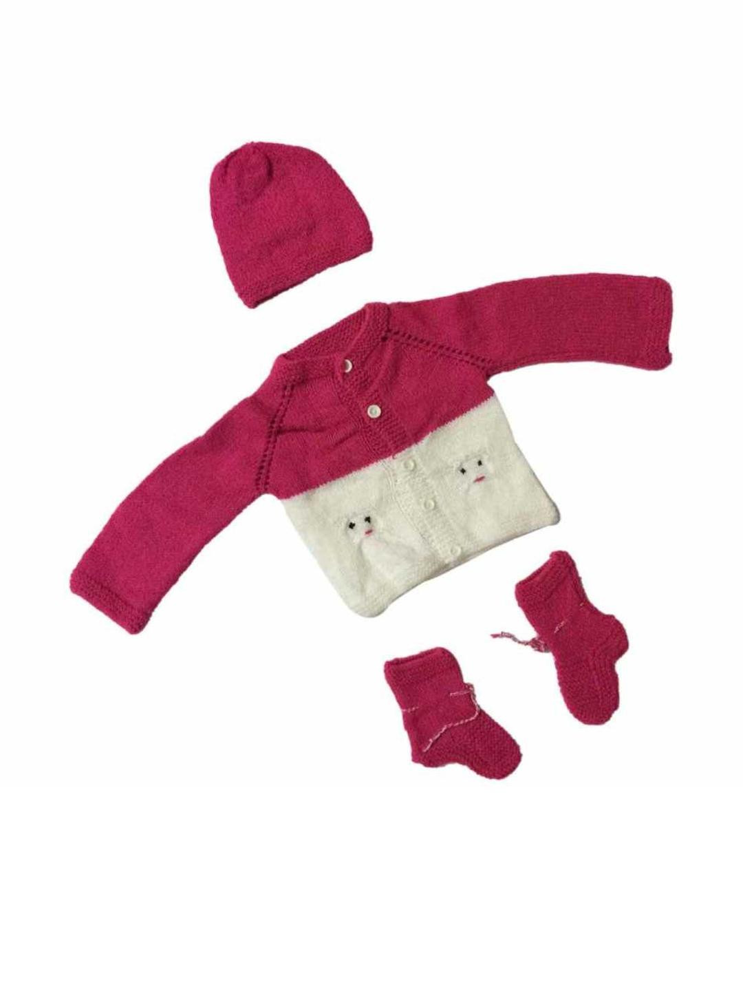Cute Collection Unisex Kids Pink And White Colourblocked Woolen Sweaters
