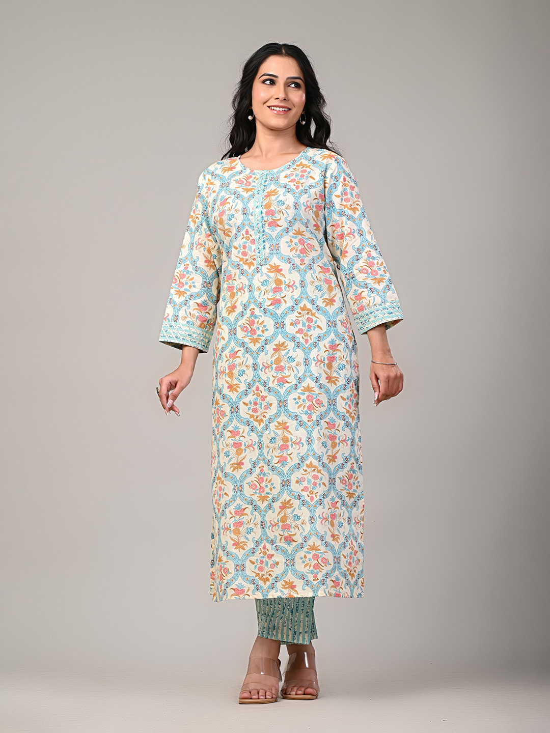stylesutraa vogue Women Ethnic Motifs Printed Cotton Kurta with Pyjamas