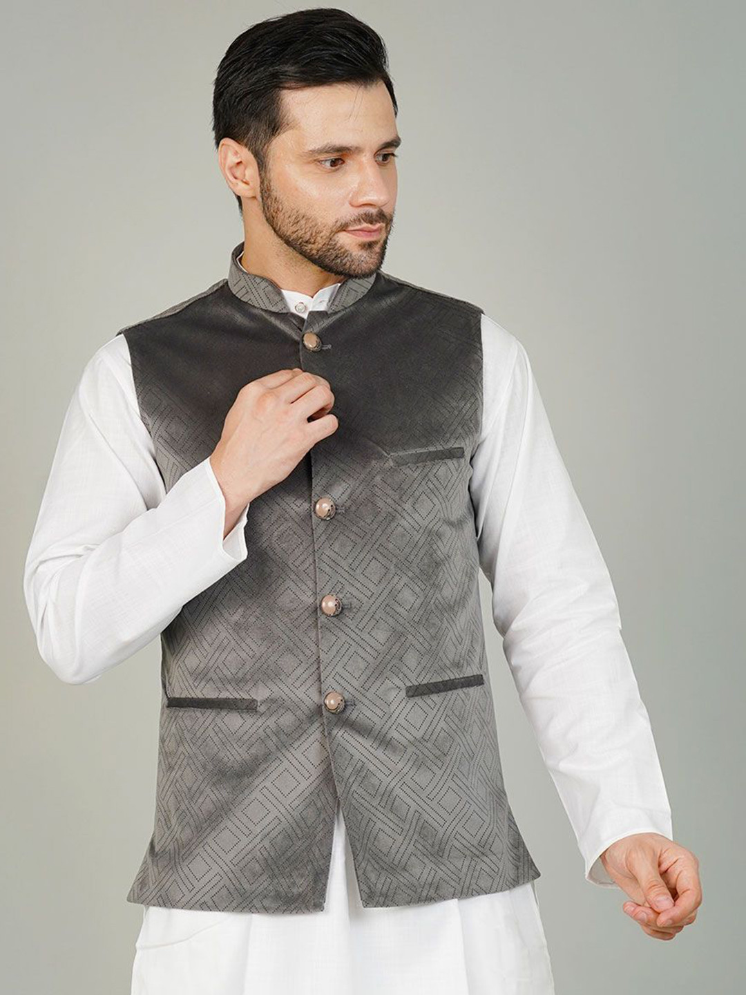 Wintage Woven Design Velvet Nehru Jacket