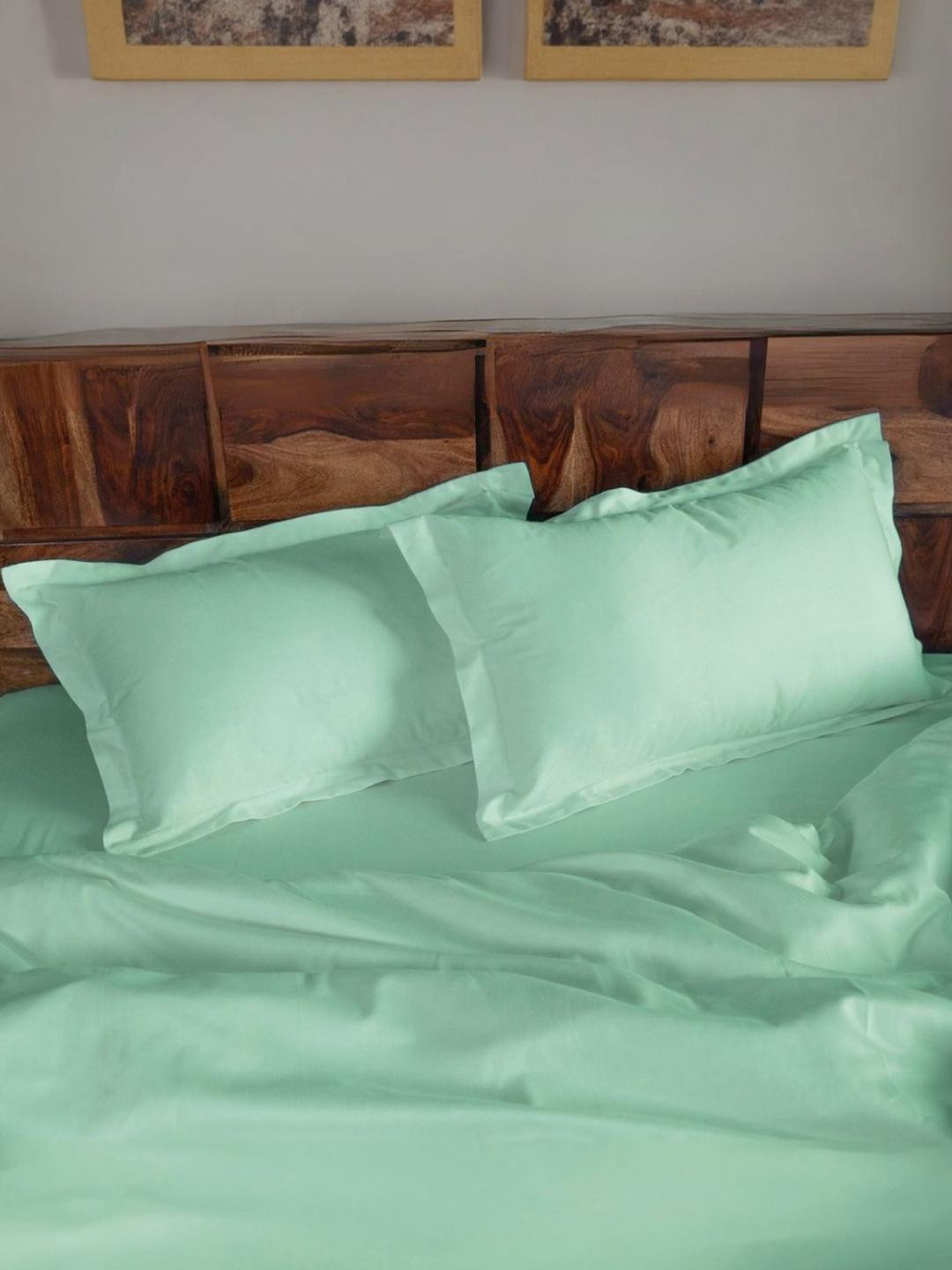 Home Prides Green Pack Of 2 Solid Cotton Rectangle Pillow Covers With Envelop Closure