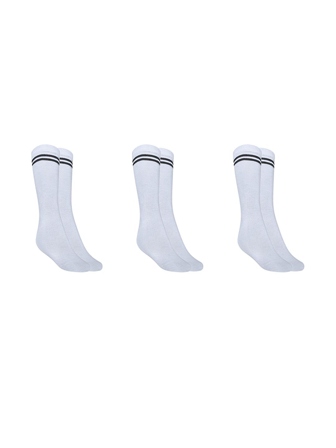 MUKHAKSH Pack of 3 Pairs Girls White Striped Socks