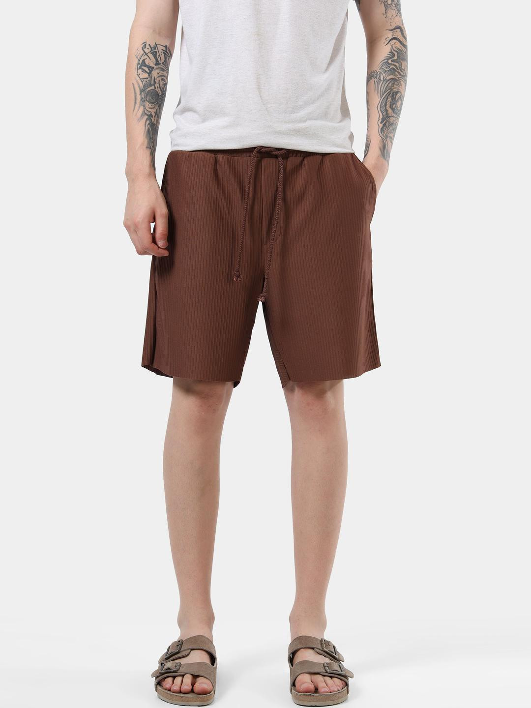 StitchX Men's Textured Knitted Shorts Bronze