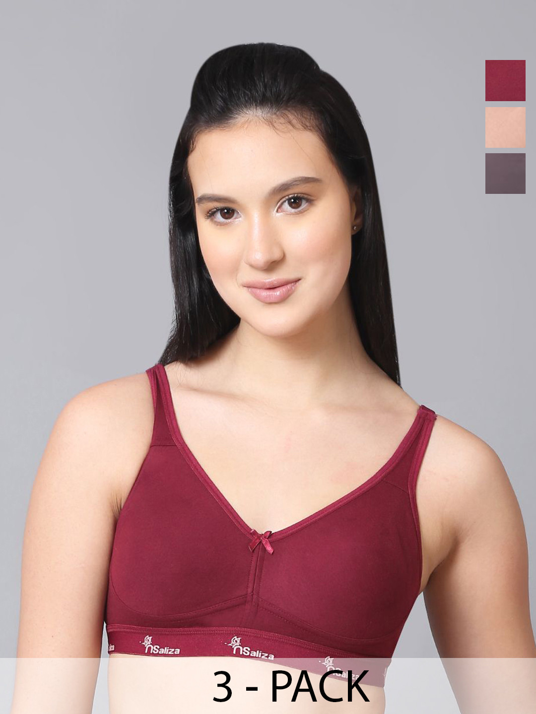 nsaliza NS-3 Pack Of 3 Full Coverage Non Padded Non-Wired Rapid-Dry Regular Workout Bra