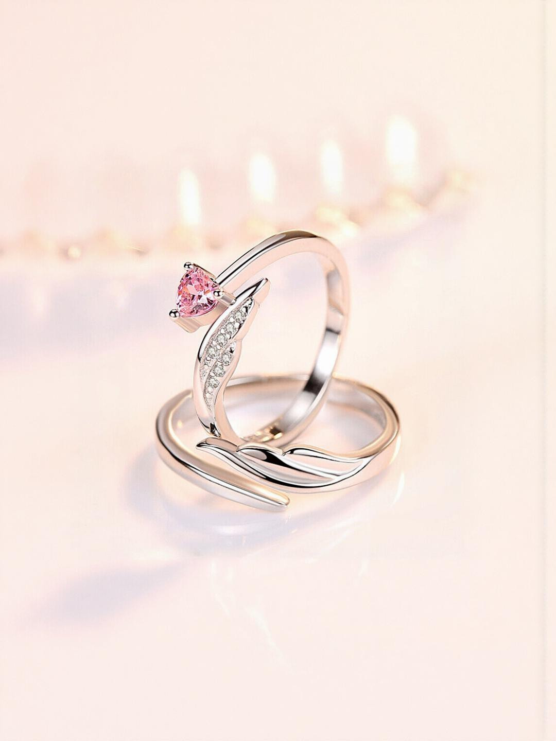 SYFER Unisex Set of 2 Platinum Plated Cubic Zirconia Finger Ring