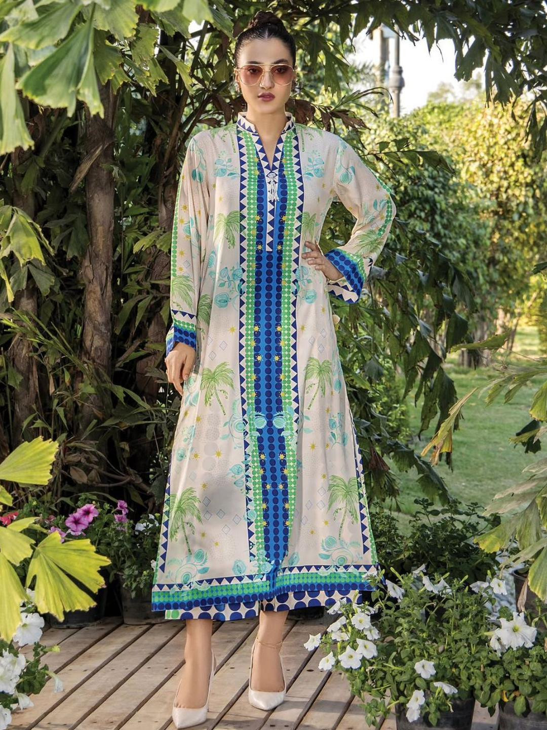 DESIGN ELEMENTS Women Printed Pure Cotton Mandarin Collar Neck Tunic With Trousers Co-Ords