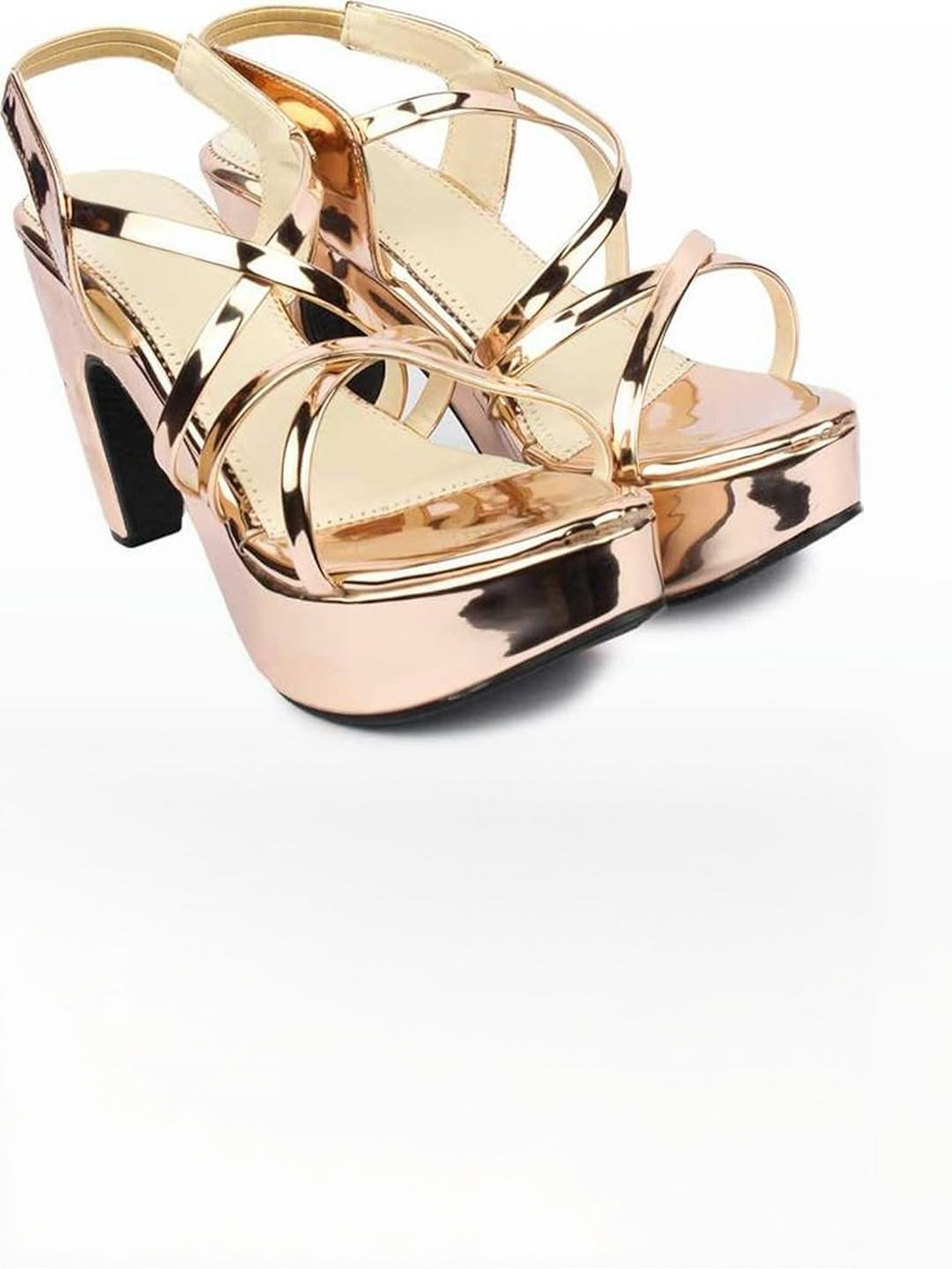 Digni Women Gold Criss-Cross Strap Party Platform Heels