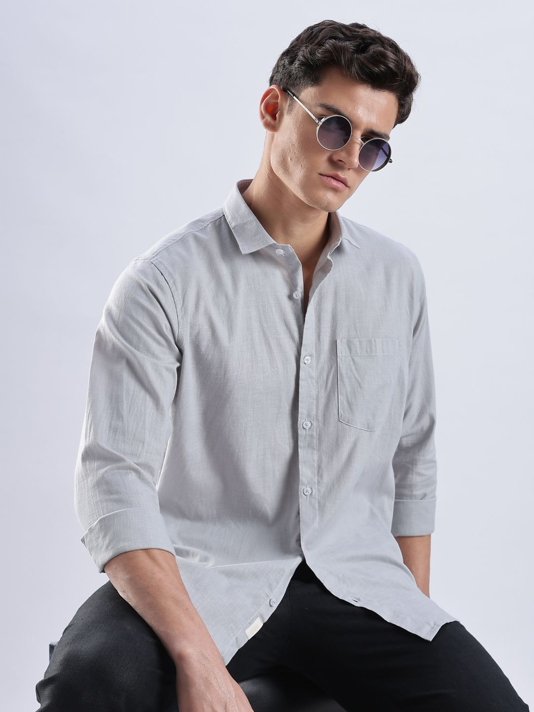 OG For Real Men Original Slim Fit Solid Spread Collar Pure Cotton Casual Shirt