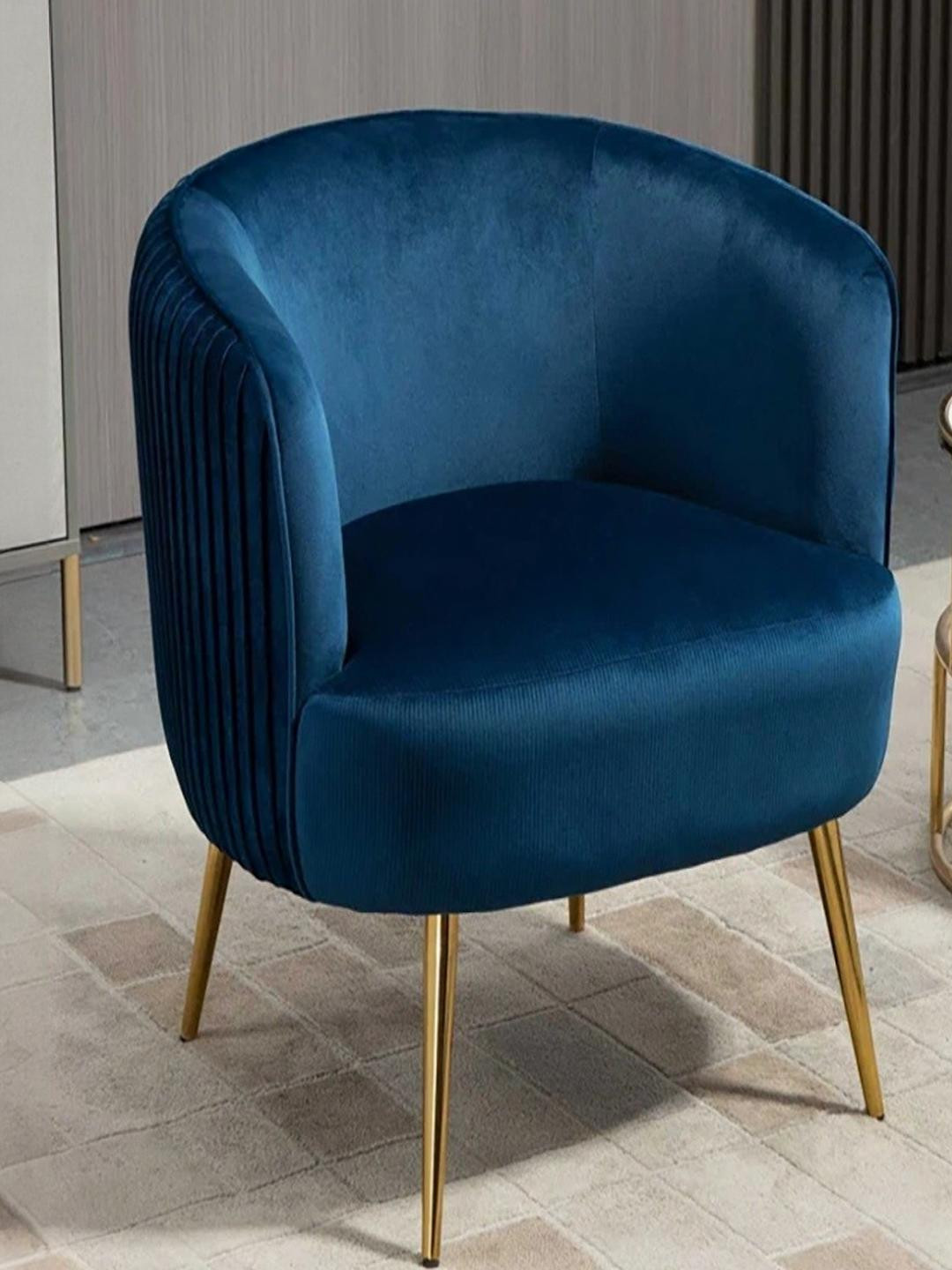 DOE BUCK Blue Velvet Barrel Back Accent Chair