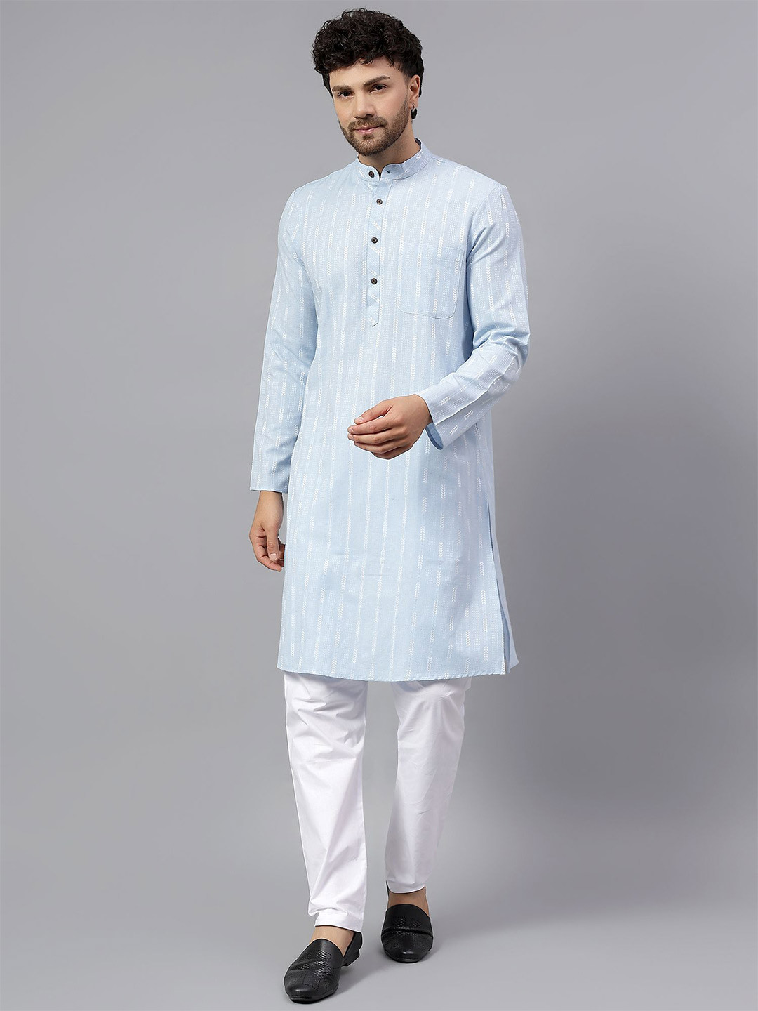 Latest Chikan Garments Men Striped Cotton Kurta