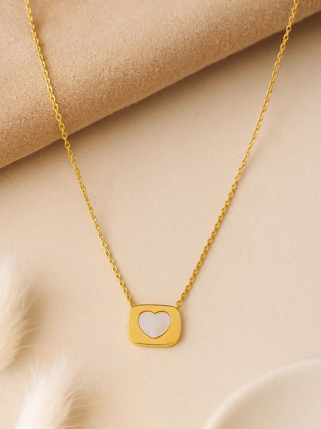 Jewelz Stainless Steel Gold-Plated Double Heart Minimal Enamelled Chain