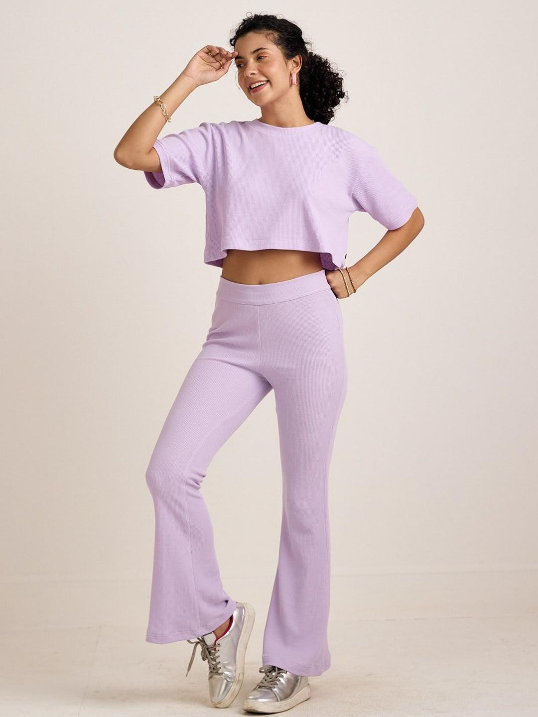 AVOCADO Textured Pure Cotton Crop Top & Flared