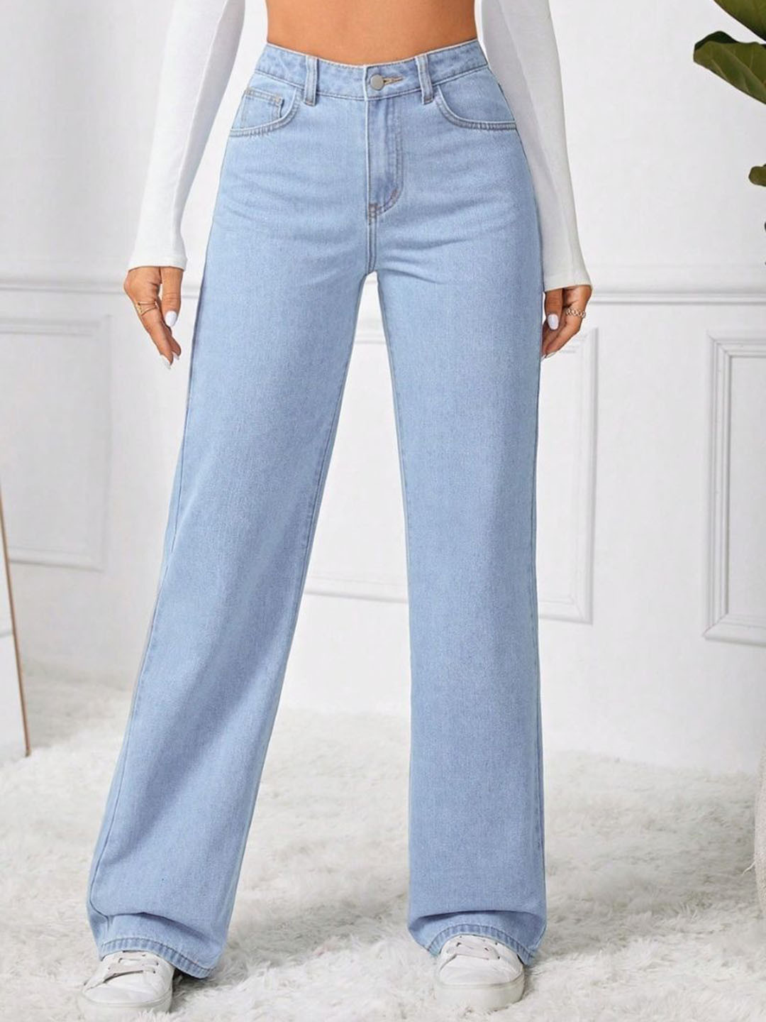 NU CLOTHS Women Comfort Wide Leg High-Rise Denim Stretchable Jean