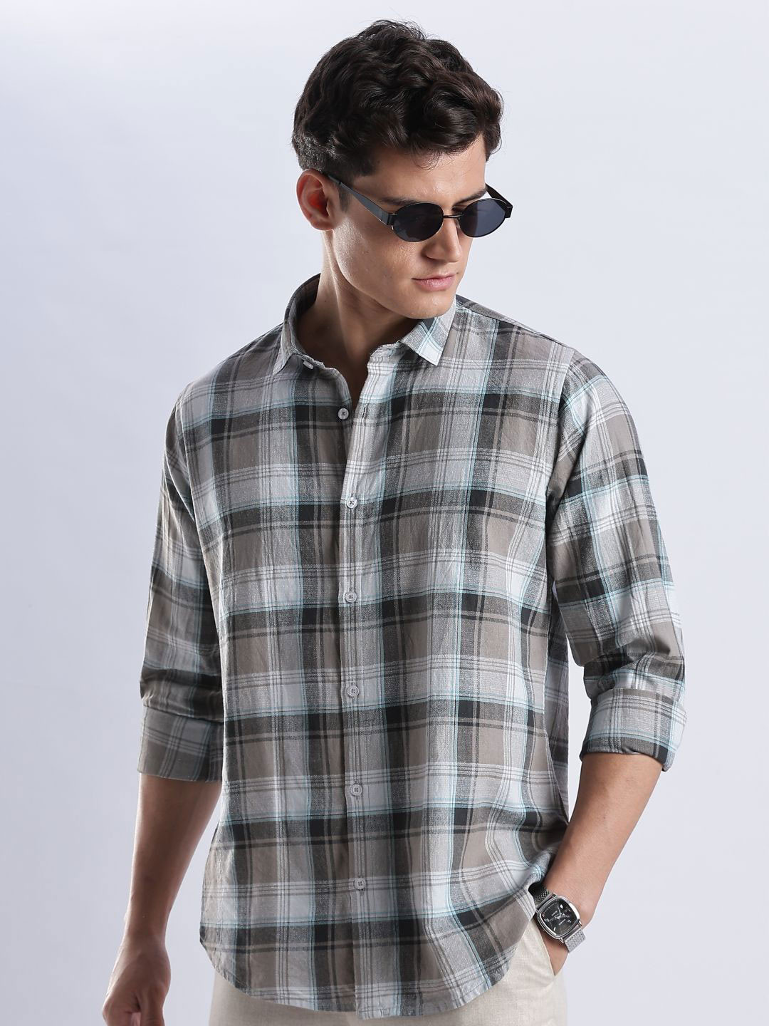 OG For Real Slim Fit Tartan Checked Long Sleeves Pure Cotton Shirt