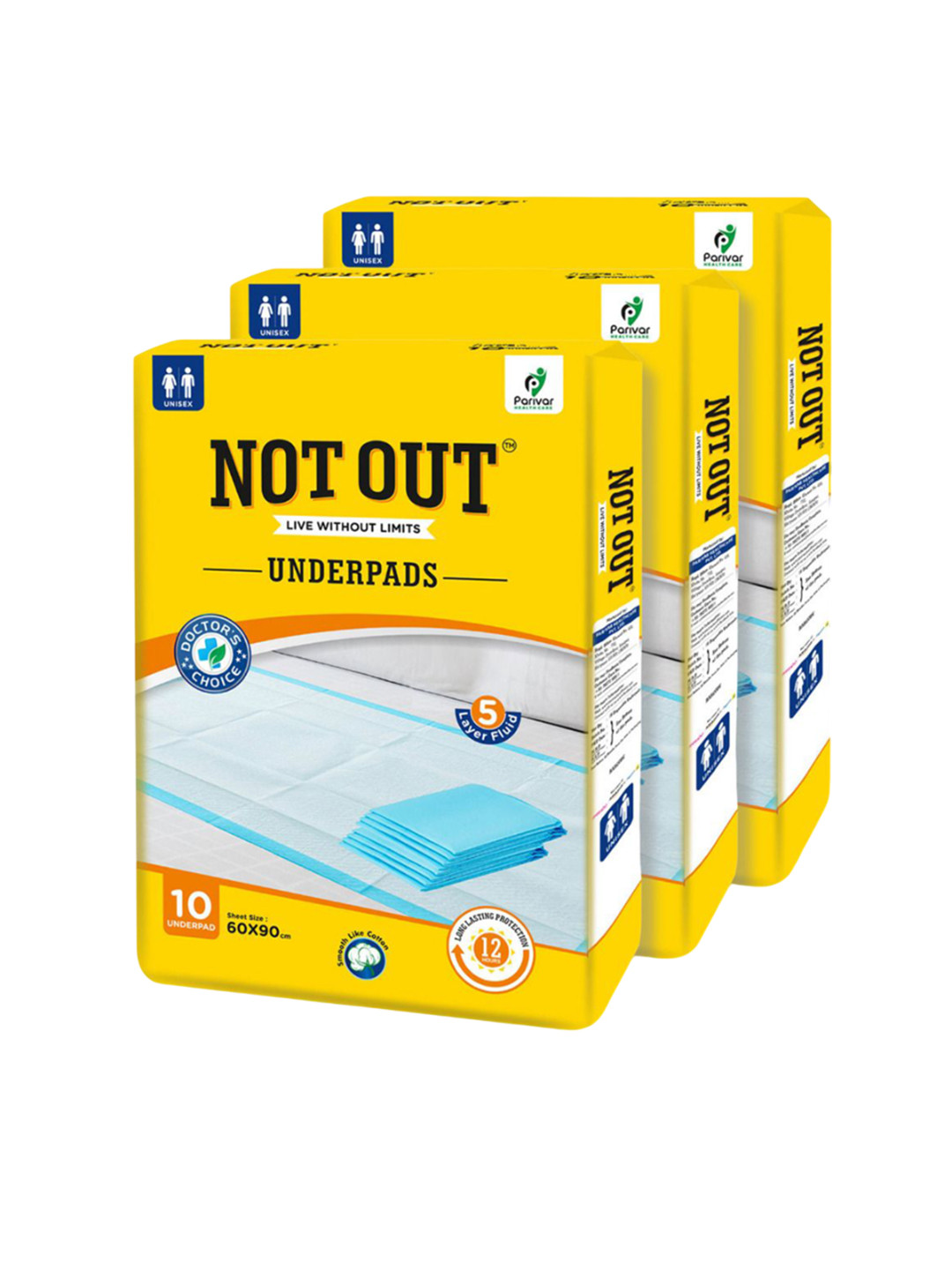 Not Out Set Of 3 Long Lasting Adult Underpad - 10 Pieces Each