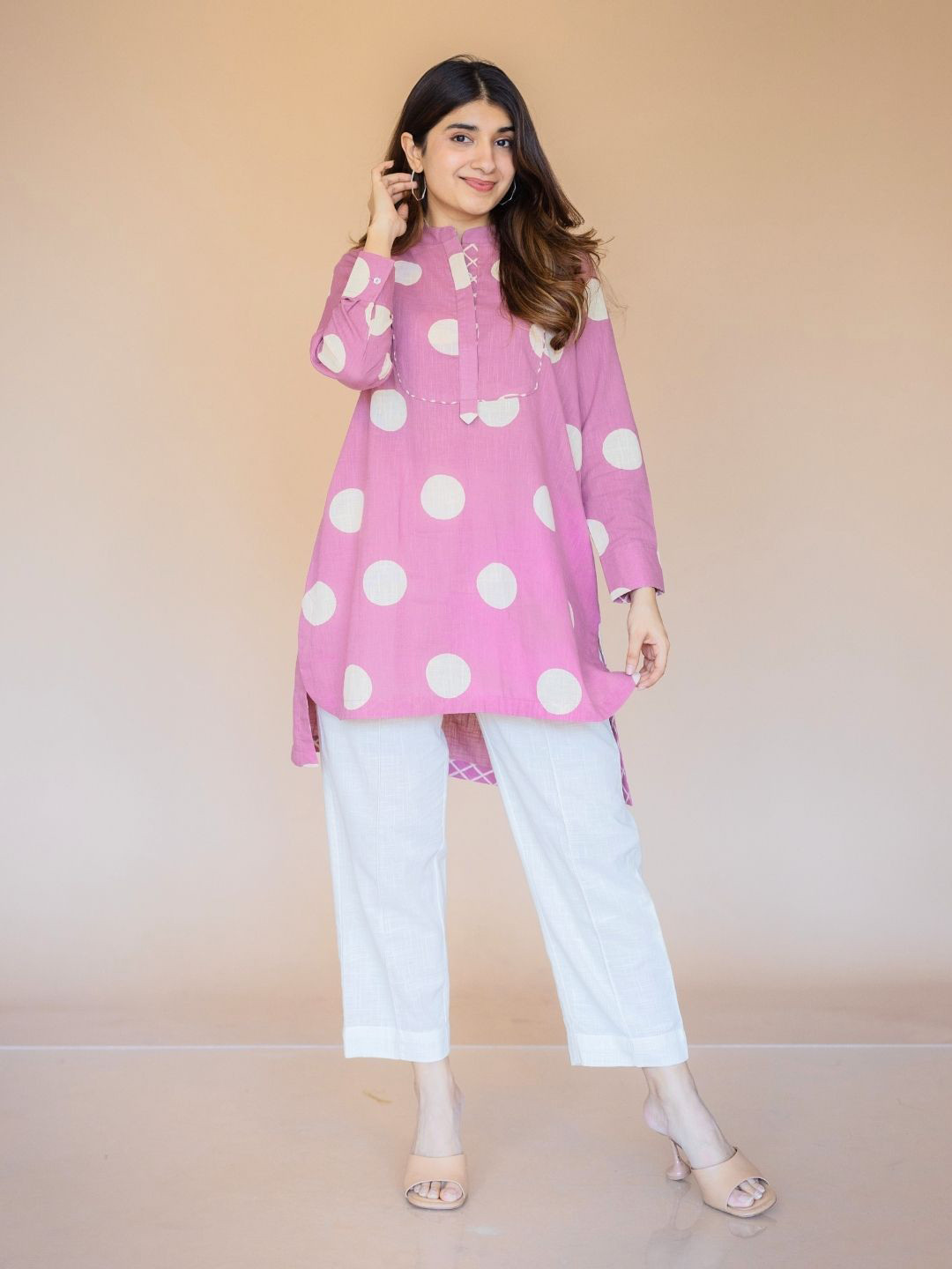 THE INDIAN ETHNIC CO Pink Slub Cotton A-Line Short Top