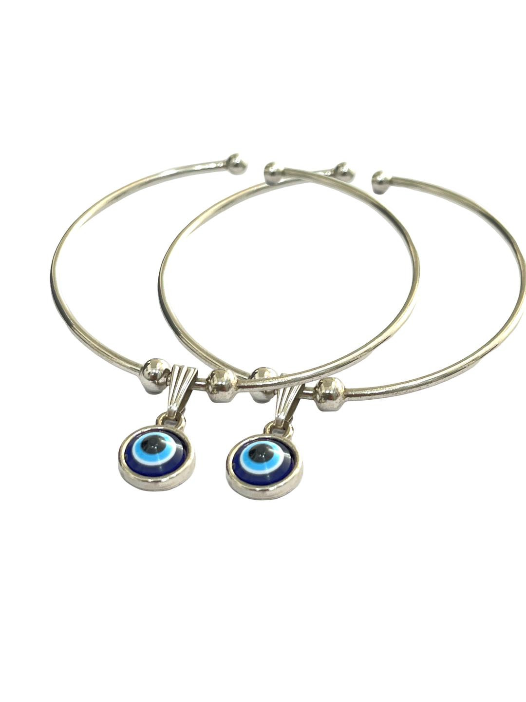 J D Jewellers Girls Pair Of 2 Evil Eye Antique Silver-Plated Kada Bracelet