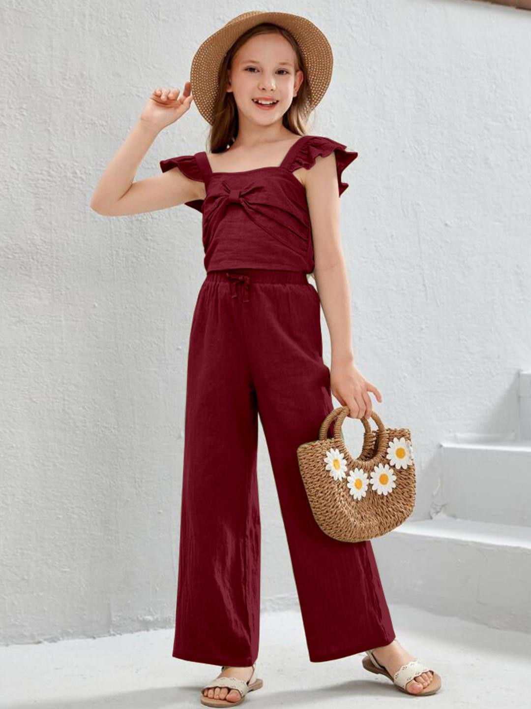BLOOD PANTHER Stylish Maroon Solid Cotton Blend Girls' Jumpsuit
