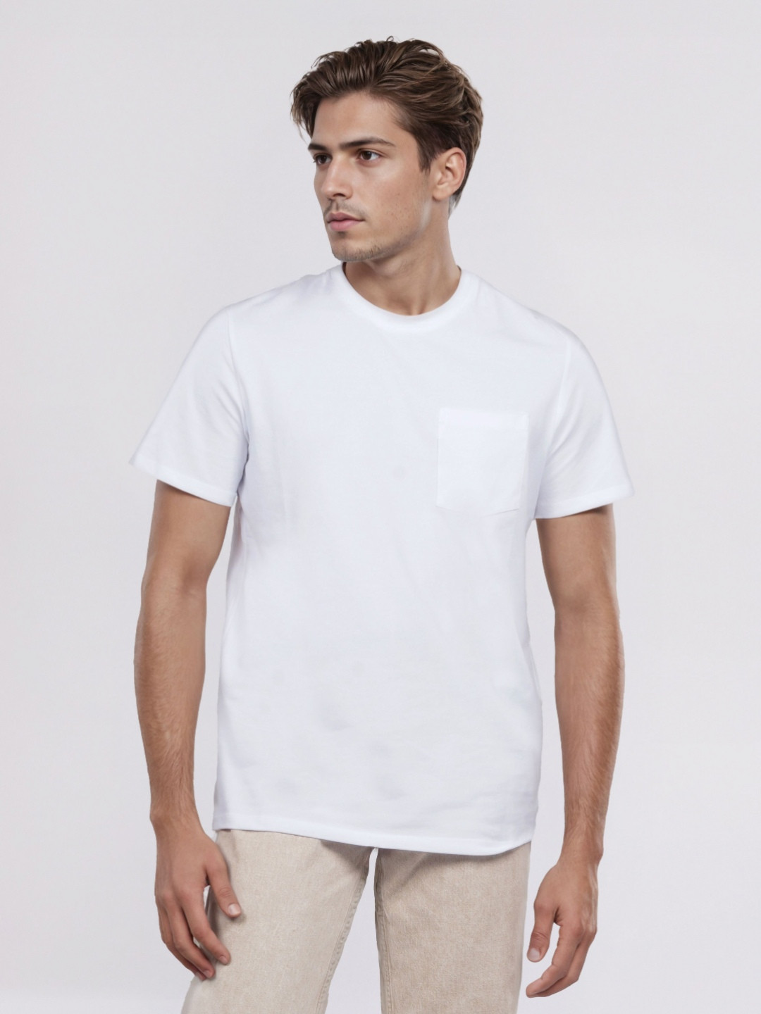 Celio Solid Round Neck Elastane Pockets Cotton T-shirt