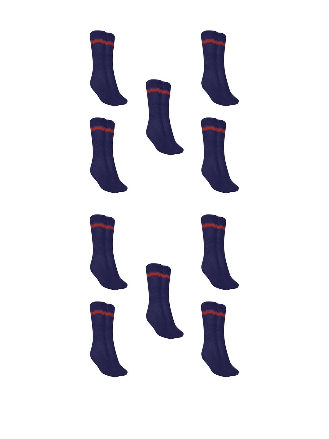 MUKHAKSH Girls Navy Blue Pack of 10 Pairs Solid Calf Length Socks