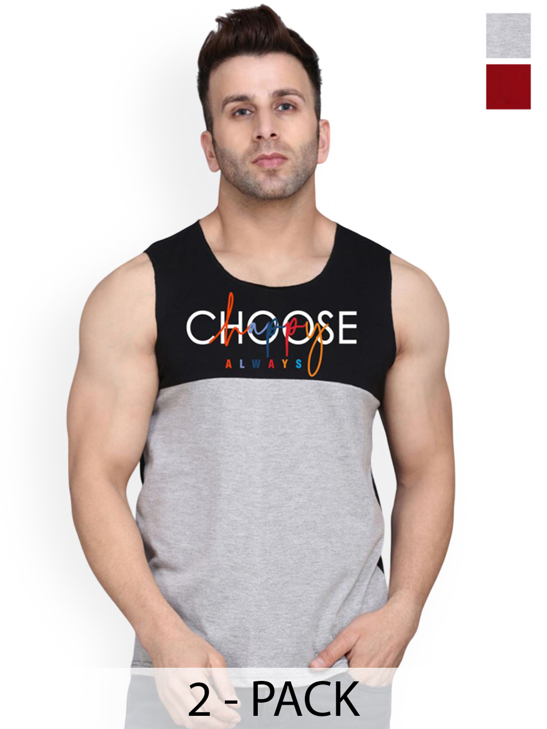 SLOWLORIS Men Pack Of 2 Printed Combed Cotton Gym Vest
